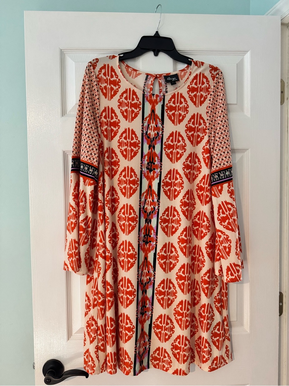 ECI Orange & Cream Printed Long Sleeve Tunic Dress